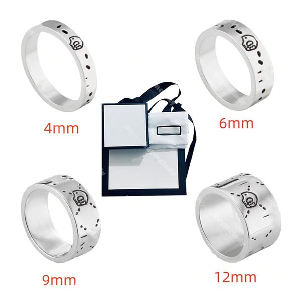 Mode Unisex Luxus Schädel Ring für Männer Frauen Unisex Ghost Designer Ringe Schmuck Splitter Farbe mit Box 4mm 6mm 9mm 12mm