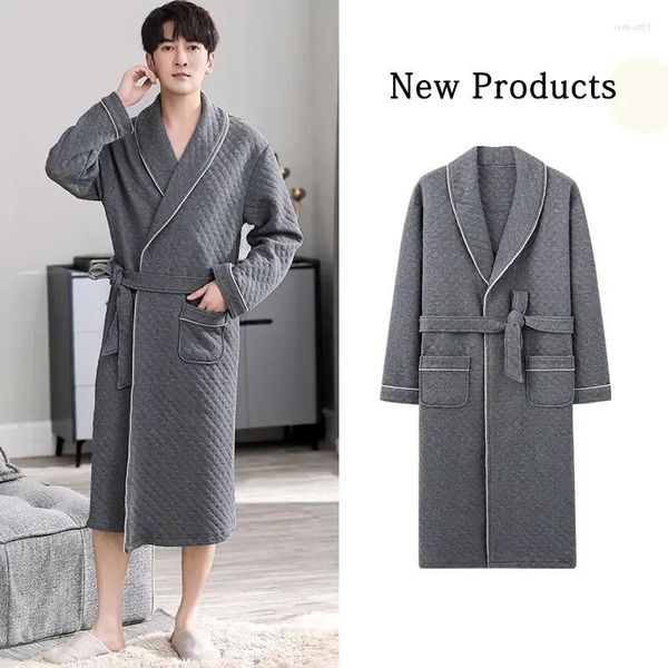 Homens sleepwear roupão noite acolchoado robe luxo mais senhores algodão tamanho homem vestir quente para vestido inverno elegante homens