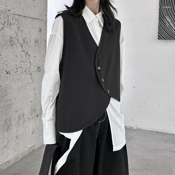 Coletes femininas Superaen Japão estilo tanque top colete sem mangas para mulheres preto v pescoço botões acima streetwear jaqueta