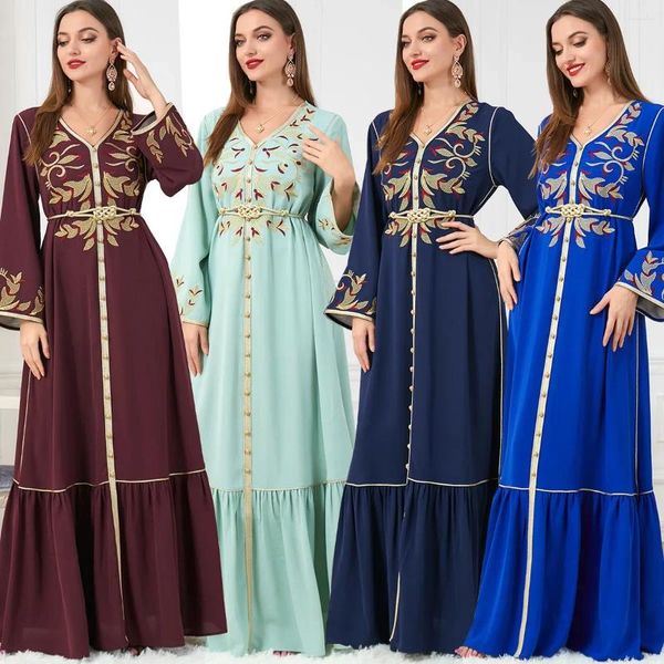 Abbigliamento etnico Donna Abito musulmano Kebaya Caftano Hijab Abaya Dubai Caftano di lusso Marocain Ricamo Abiti da sera 2023 Ramadan Islam