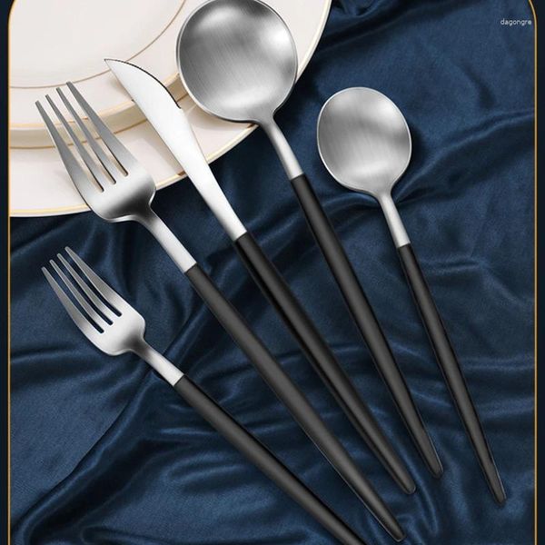 Set di stoviglie Set di posate in metallo oro nero per posate per feste da ristorante 5 pezzi in acciaio inossidabile 304