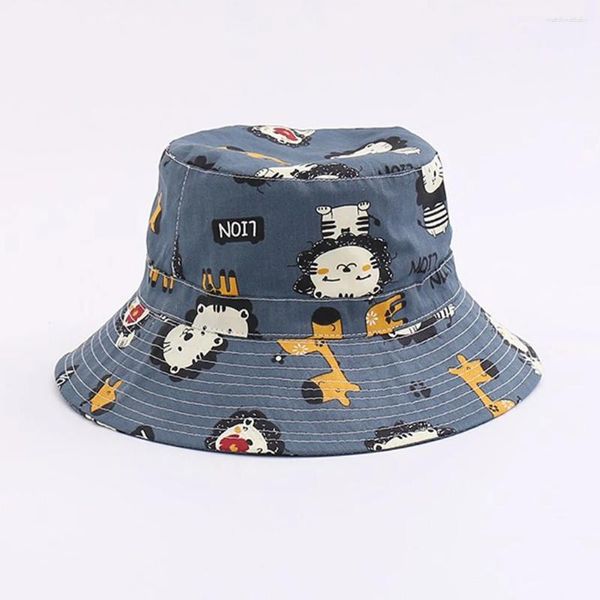 Berretti Cappello Secchiello Bambini Bambino Stampa Leone Pescatore per bambini Bambino Primavera Estate Puro cotone Sole Traspirante Cappellini regolabili