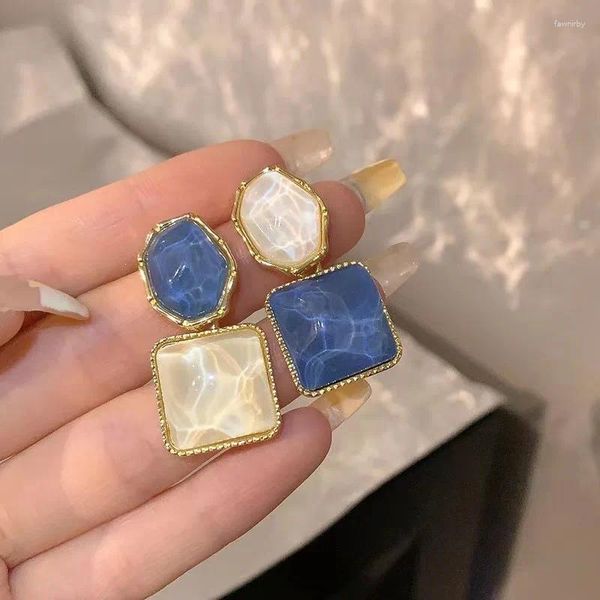 Dangle Brincos Moda Assimétrica Quadrado Azul e Branco Resina Cristal Gota Para Mulheres 2023 Luxo Coreano Jóias Presentes