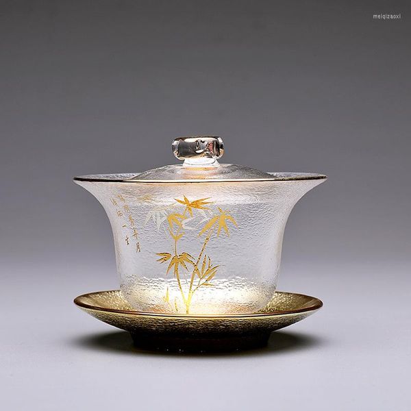 Bicchieri da vino cinese resistente al calore martellato di vetro dorato a taglio bordo tazza di tè sanai kungfu Justice Teacup