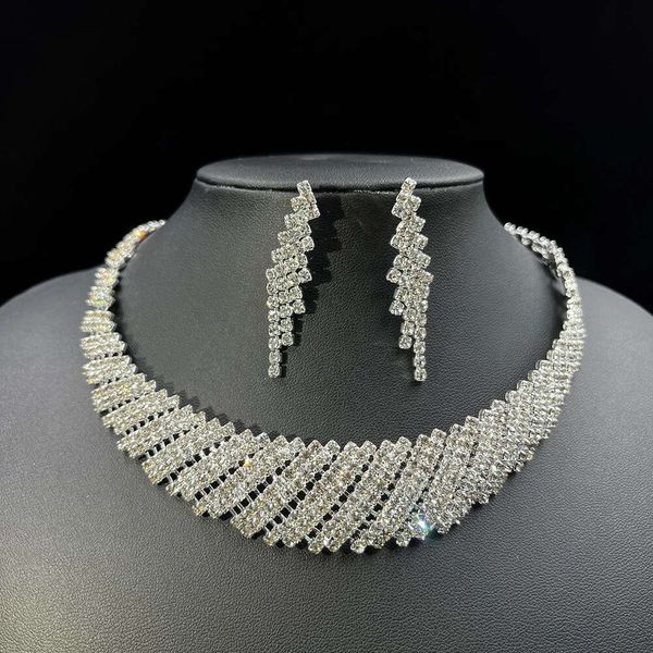 Daihe Set-3395 Nigerianisches Braut-Halsketten-Set, Kupfer-Klauenkette, voller Diamant, hellgeometrisches Halsband, zweiteilig
