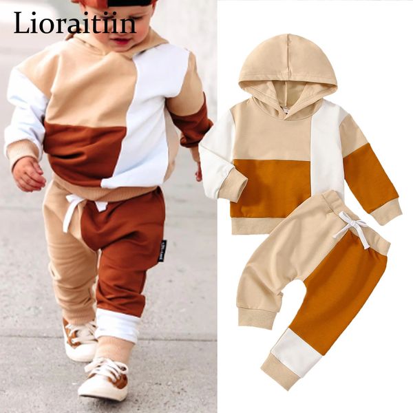 Kleidungssets 0909 Lioraitiin 04 Jahre Kleinkind Baby Boy 2 Stücke Herbst Outfits Langarm Kontrastfarbe Patchwork Hoodies Top Hosen Set 231031