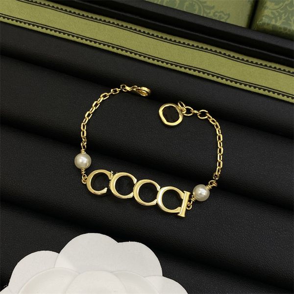 Bracciale da donna Bracciale a catena di design Gioielli di lusso in oro Lettera Braccialetti di perle Polso Bracciale in argento G Confezione regalo