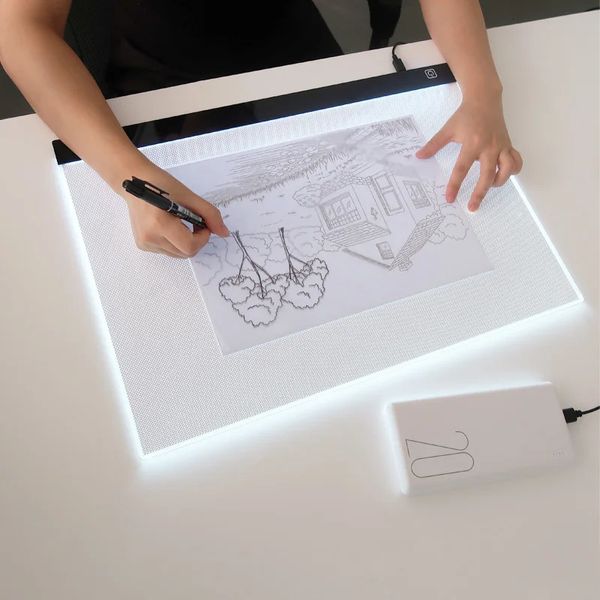 Articoli per pittura e disegno Lavagnetta per disegno a LED Giocattolo per bambini per disegnare Tavoletta per pittura dimmerabile a 3 livelli Luce notturna Blocco note per bambini Gioco educativo 231031