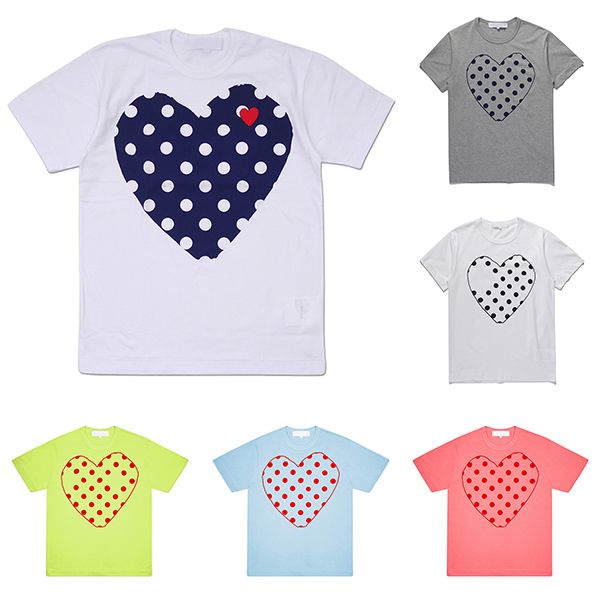 Erkek tişörtleri renkli polka nokta erkek gömlek oyun küçük kırmızı kalp çift kısa kollu cdg marka tasarımcısı gömlekler6z9m
