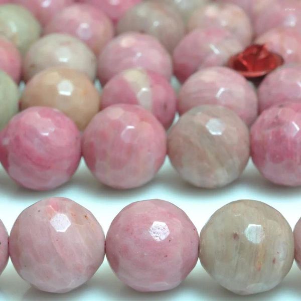 Pietre preziose sciolte Perle rotonde micro sfaccettate di rodonite rosa naturale Pietra preziosa all'ingrosso Collana di braccialetti in pietra semipreziosa Creazione di gioielli