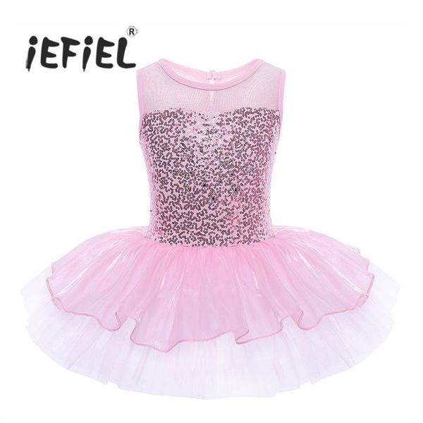 iEFiEL Mädchen ärmellose Pailletten formelle Ballett Tanz Gymnastik Trikot Kleid Ballett Tänzerin Tutu für Kinder Kinder Ballerina194u