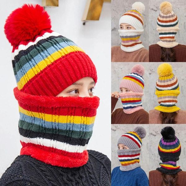 Berets lenço de cor de duas peças chapéu de malha combinando inverno quente orelha mulheres bonés de beisebol boné de basquete