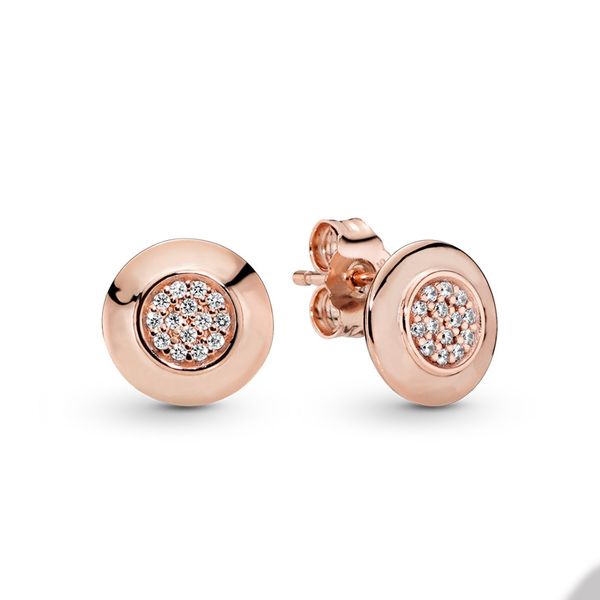 Orecchino a bottone classico in oro rosa 18 carati per Pandora Orecchini in argento sterling 925 HIP HOP Gioielli per donne Uomini Orecchini regalo fidanzata con scatola originale