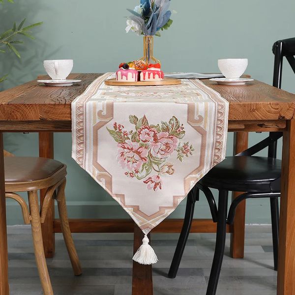 Corredor de mesa chinês tradicional flor estilo corredor clássico bordado borla pano de mesa decoração cama bandeira casa café casamento 231101