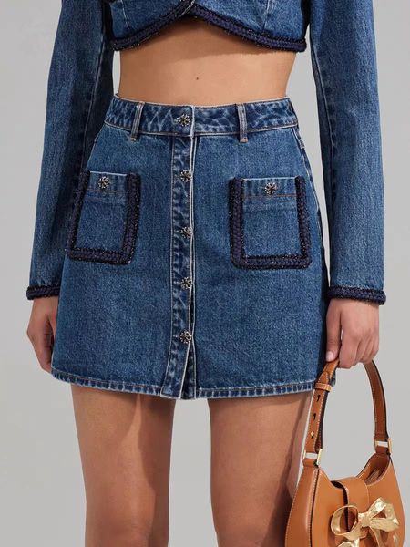 Saia moda denim mini um jogo doce legal cintura alta único breasted curto jupes com bolsos de guarnição tecida 231031