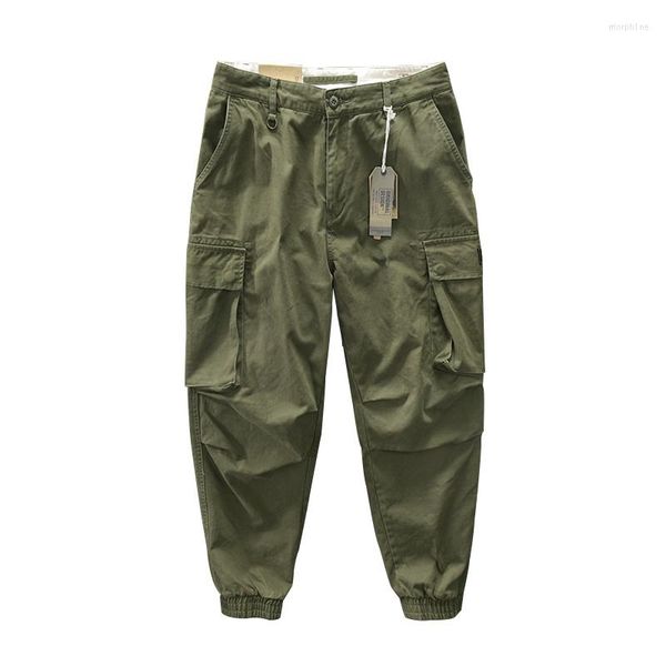 Pantaloni da uomo Pantaloni da uomo Salopette vintage Tasche laterali alla moda Cargo Pantaloni casual Harajuku in cotone verde militare di alta qualità