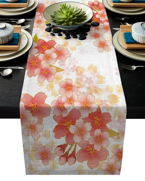 Tischläufer, japanische Blume, Sakura-Illustration, Tischläufer für Hochzeit, Party, Dekoration, moderne Tischsets, Untersetzer, Tischläufer, Heimdekoration, 231101