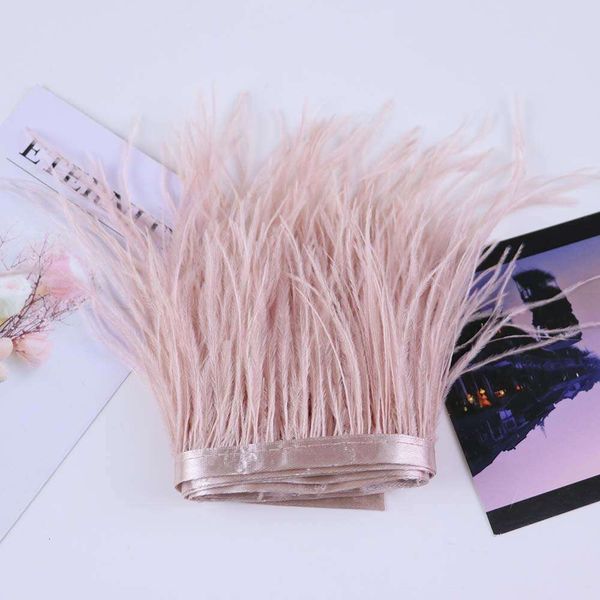 Nastro in pelle di piume rosa con frange di piume di struzzo naturali per abiti cosplay, decorazioni per cucire, rifiniture 10-15 cm