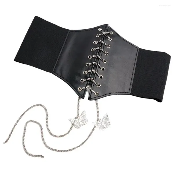 Cintos femininos sexy faixa de cintura com borboleta metal corrente cinto elástico selo emagrecimento decorativo ajustável cinto cors m8i2