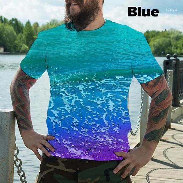 Camisetas masculinas verão estilo havaiano à beira-mar pôr do sol impressão 3D moda casual camiseta