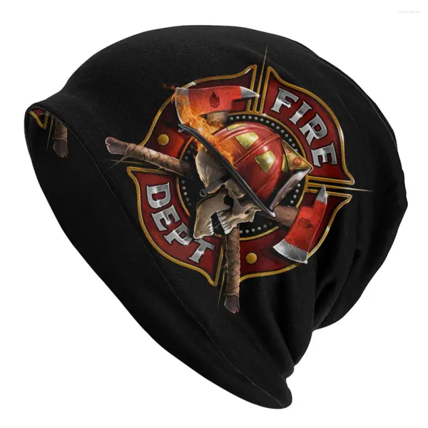 Baskenmützen, Feuerwehrmann, Feuerrettung, Skullies, Mützen, Malteser mit Totenkopf und gekreuzten Äxten, dünne Mütze, Motorhaube, Hüte, Herren, Damen, Hip-Hop-Ski-Mütze