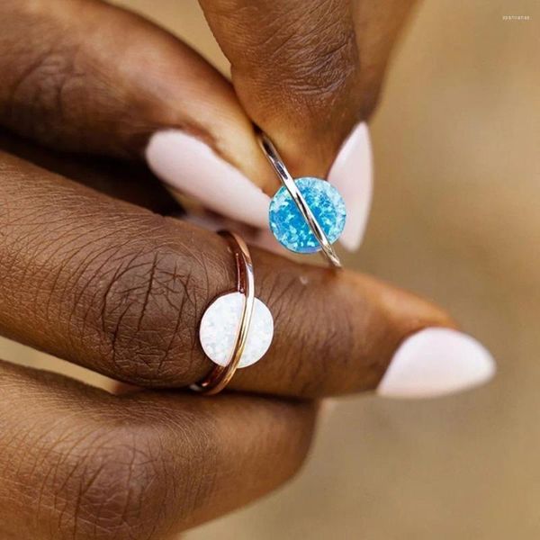 Anéis de cluster clássico planeta redondo opala casamento para mulheres meninas anillos jóias e1174