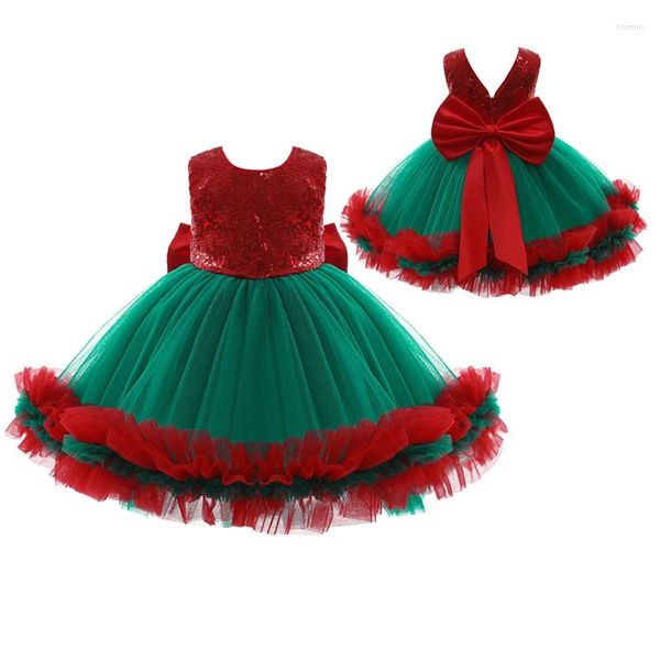 Платья для девочек 1, 2, 3, 4, 5 лет, рождественское платье для маленьких девочек, сетчатое платье с блестками, модный бант, маленькая принцесса, рождественский подарок на день рождения, детская одежда