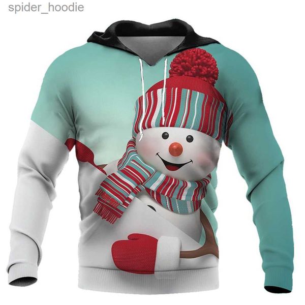 Molus de moletons masculinos com moletons com moletons impressos de Papai Noel 3D para homens Padrão de boneco de neve do desenho animado Moletom feminino Funny Cat Expullover de tamanho grande X'mas Y2K Clothing L231101