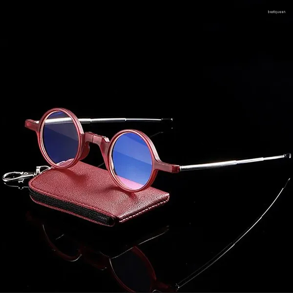 Sonnenbrille faltbare kreisförmige Lesebrille für Männer und Frauen tragbare intelligente Anti-Blaulicht-Senden-Ledertasche