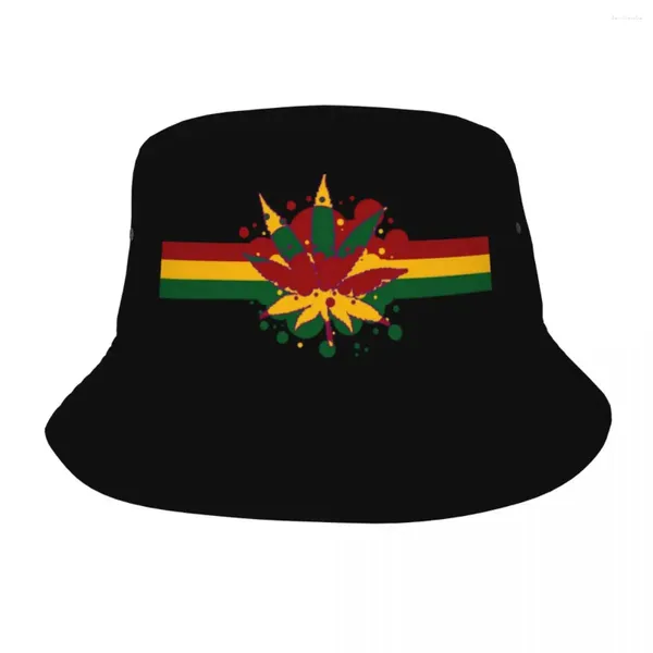 Berets Judah Bandeira Rasta Leaf Bucket Chapéu para Mulheres Homens Verão Vocação Floppy Elegante Empacotável Férias Pesca Cap Drop