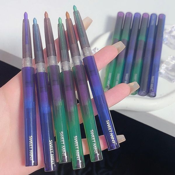 Göz farı/astar kombinasyonu 6pcs renkli parıltılı göz kalemi kalemleri set yeşil mor metalik renkli sıvı göz astarı jel kadınlar için 231031
