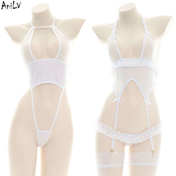 Ani branco sexy renda maiô de uma peça uniforme traje lolita menina sukumizu bodysuit roupa de banho festa na piscina roupas cosplay