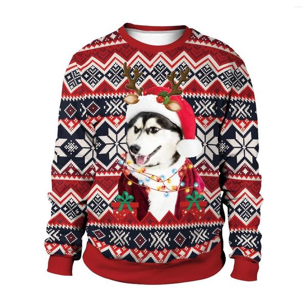 Erkek Hoodies Erkek Sweaters Erkek Kadın Çirkin Noel Komik Köpek Giyiyor Noel Baba Hat Sevimli Karikatür Unisex Çiftler Noel Sweatshirts 3D Baskılı Parti Tops