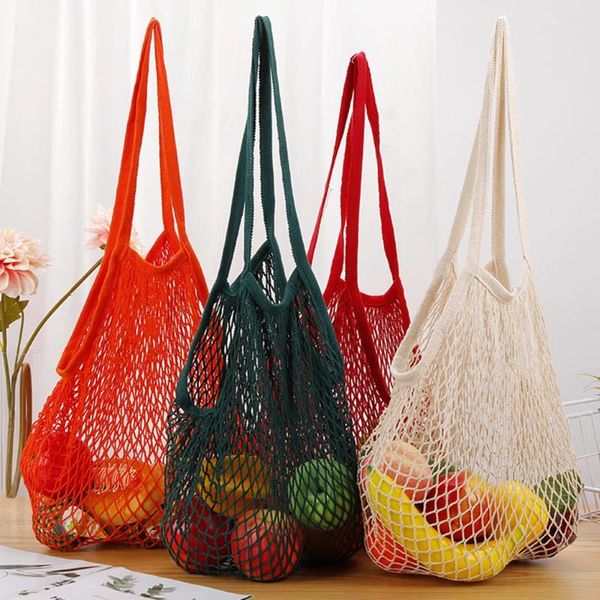 Borse per la spesa Borsa a rete portatile riutilizzabile a 18 colori Conservazione di frutta e verdura Rete pieghevole in cotone ecologico per borsa