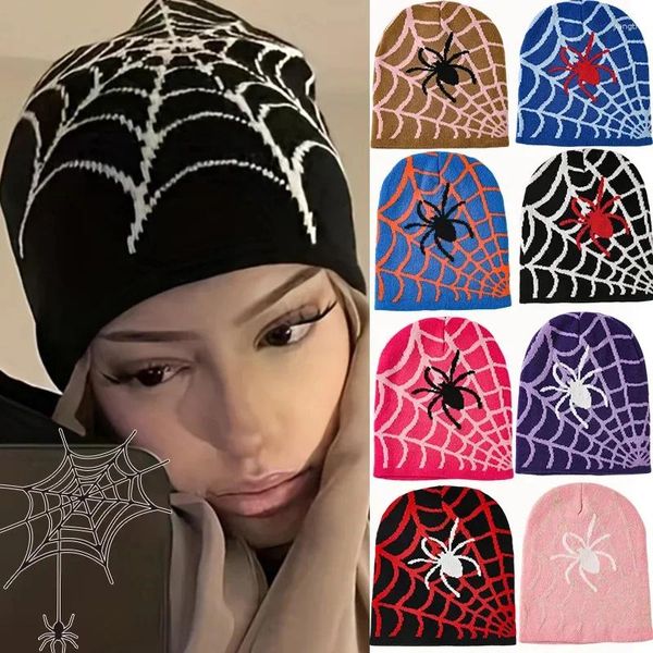 Berets 2023 Hip Hop Cap Für Männer Frauen Streetwear Punk Winter Gestrickte Hut Unisex Spinne Web Jacquard Weben Warme Mützen Skullies