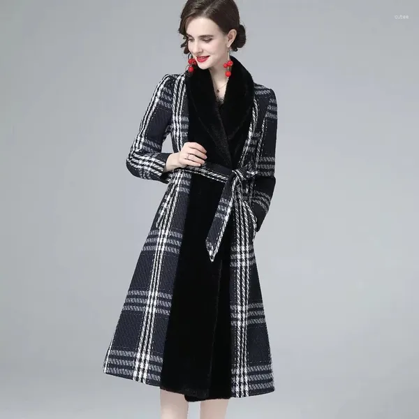 Mulheres Trench Coats Casaco Moda Outono Inverno Alta Qualidade Designer Mulheres Vintage Patchwork Manta Manga Longa Elegante Jaqueta de Festa