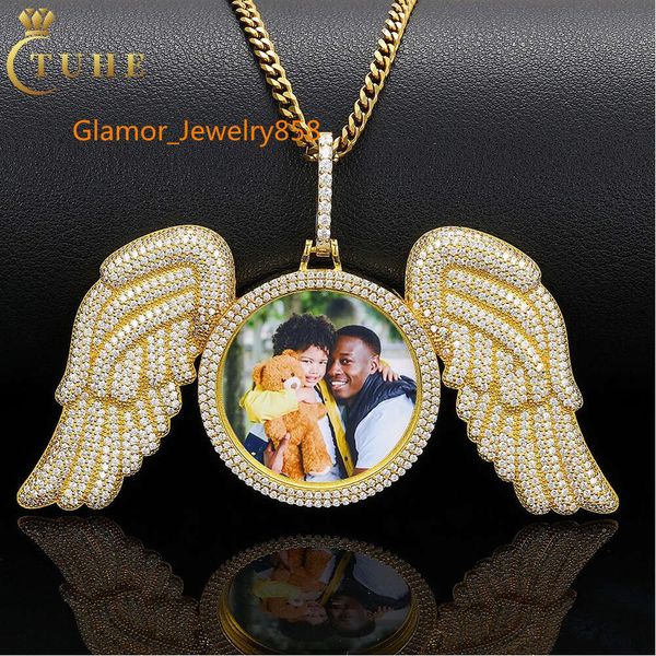 Passa il tester diamantato Moissanite Big Wing Photo Pendant Custom Sterling Sier Picture Charm Collana con catena