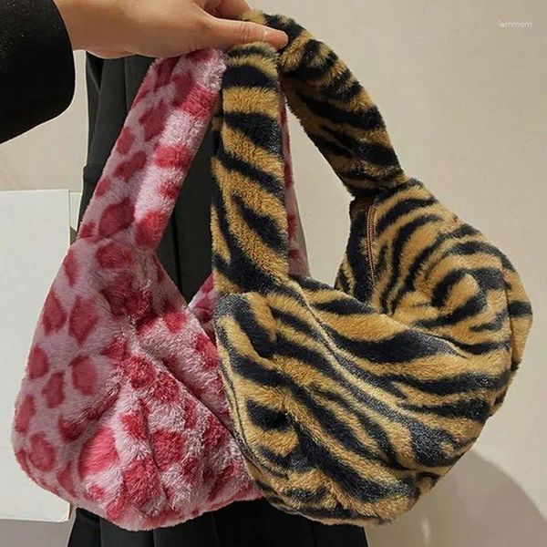 Taille Taschen Mode Frauen Kuh Druck Mini Schulter Weibliche Winter Plüsch Unterarm Leopard Zebra Muster Flauschige Tote Kleine Geldbörsen