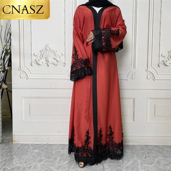 Ethnische Kleidung Abaya für Frauen, marokkanisches Wending-Kleid, muslimisch, offen, elegant, für Damen, Spitze, glatt, Übergröße, locker