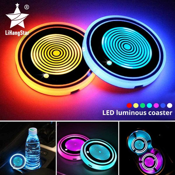 Luzes noturnas porta -copo LED Coaster de carro leve RGB luminoso USB Recarregável Coaster Night Light Drink Acessórios Decorativa Atmosfera Luz P230331