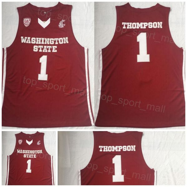 Maglia Washington State Cougars College 1 Klay Thompson Squadra di basket Colore Rosso Ricamo e cucito Università traspirante per gli appassionati di sport