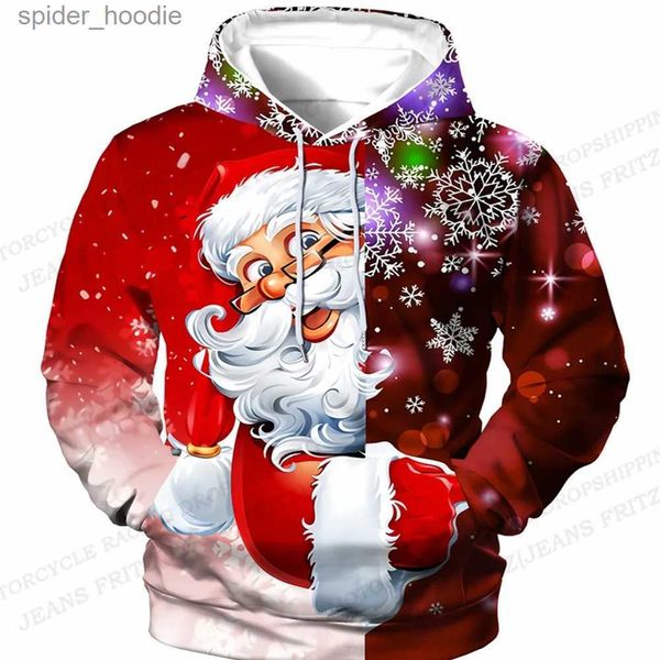 Hoodies dos homens moletons Papai Noel 3D Imprimir Hoodie Homens Mulheres Moda Natal Hoodies Crianças Hip Hop Hoodies Moletons Natal Veados Roupas Luxo L231101