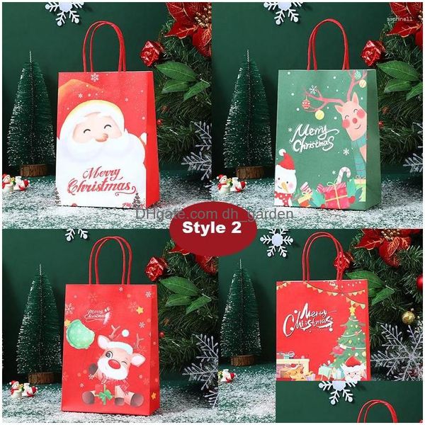 Weihnachtsdekorationen Weihnachtsdekorationen 4 Stücke Frohe Geschenktüte Weihnachtsmann Elch Weihnachtsverpackung Für Kinder Süßigkeiten Lieferungen Papiertüten Drop Dhdlk