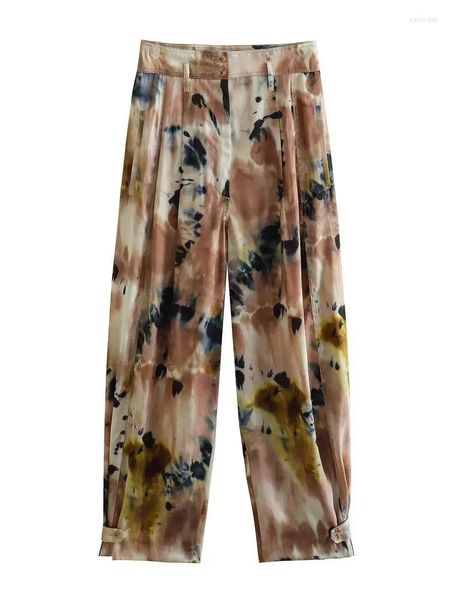 Pantaloni da donna ZXQJ Donna 2023 Tasche laterali alla moda Stampa tie-dye Harem Pantaloni vintage a vita alta con cerniera femminile Mujer
