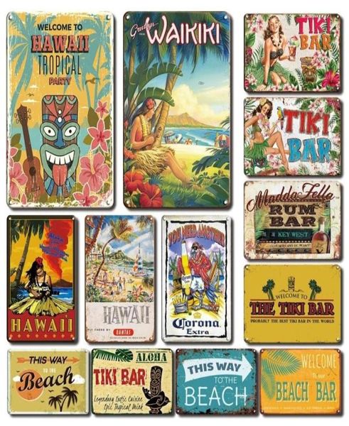 2021 Divertido Aloha Tiki Bar Pintura Cartel de chapa Etiqueta de playa vintage Placas decorativas Retro Hombre irlandés Cueva Pub Platos de cocina Hawai3286070