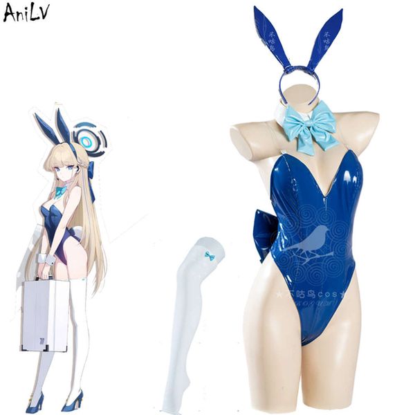 Ani Archive Asuma Toki Body de couro azul fantasia uniforme de coelho cosplay