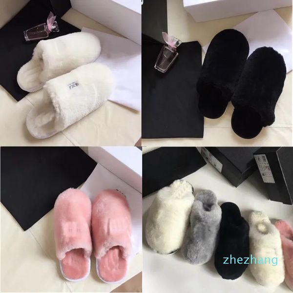 2023-Fuzzy Designer Damen Hausschuhe Paseo FAUX FUR Flauschige Slide-Mules ineinandergreifende Damen-Wolle-Slides pelzige Fuzzy-Vollplüsch-Lammfell-Sandalen-Modeflops