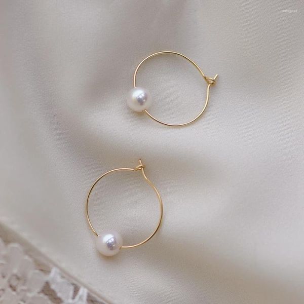 Dangle Küpe Lii Ji 14K Altın Dolgulu Yüksek Parlak İnci 5.5-6mm Hoops Küpe Solma Boho Kadın Mücevher Hediyesi