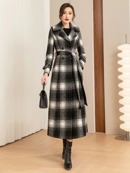 Mulheres misturas de lã mulheres inverno longo casaco fino jaqueta outwear feminino casacos elegantes coreia do sul roupas s m l xl xxl blusas femininas 231031