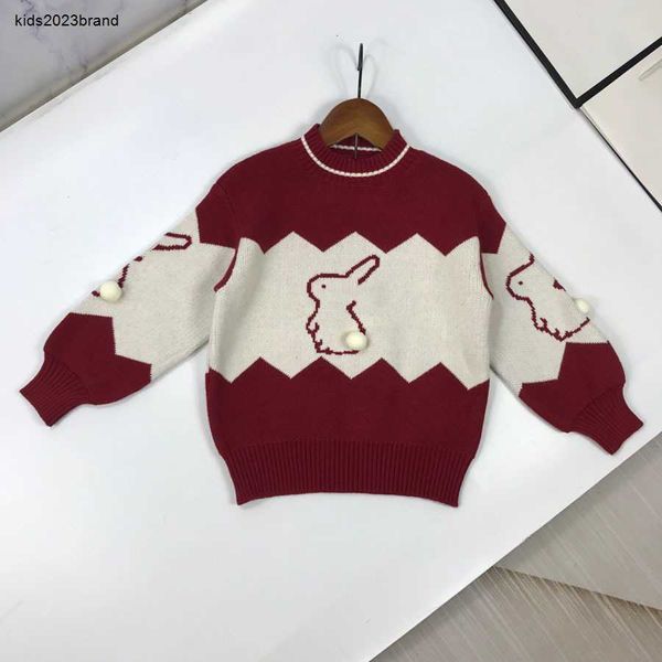 Nuovo maglione per bambini autunno Splicing design ragazza Maglieria top Taglia 120-160 Simpatico modello di coniglio jacquard per bambini Pullover lavorato a maglia Oct25